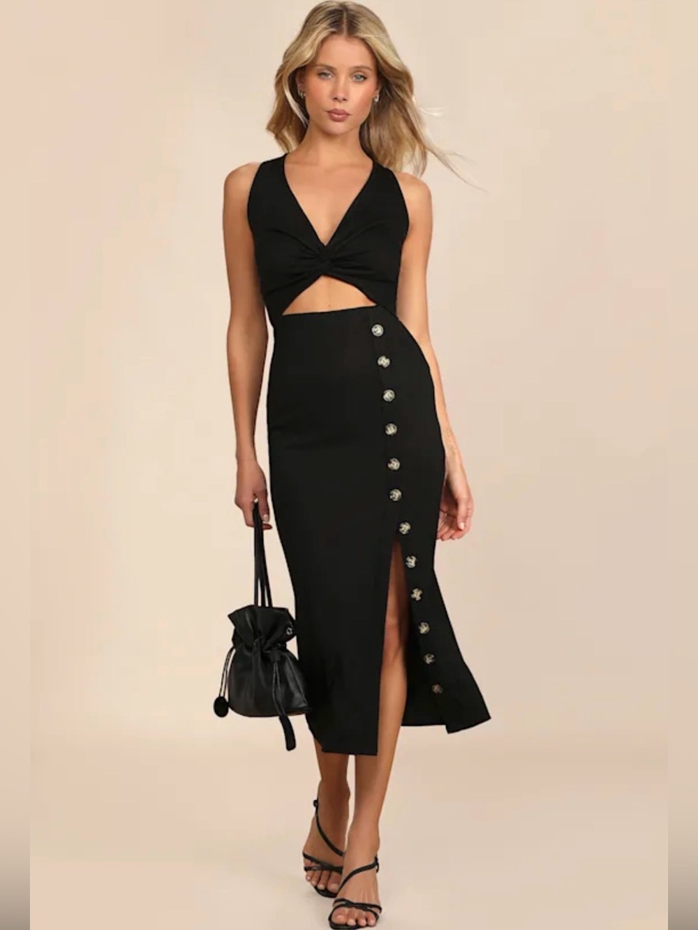 Lulus black cut-out ribbed midi dress